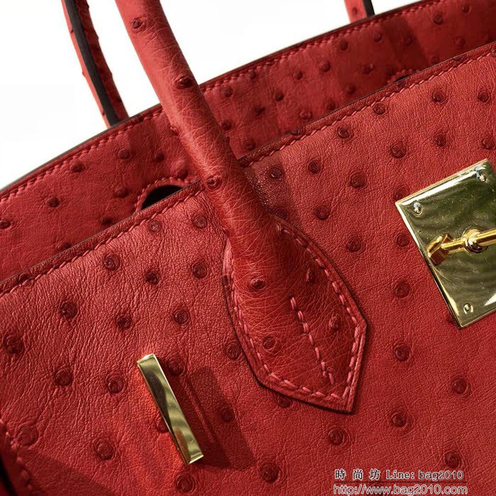 HERMES愛馬仕 鉑金包 Birkin 30 南非原產KK級鴕鳥皮 頂級工藝 手縫蠟線 時尚手提肩背包  Ama1415